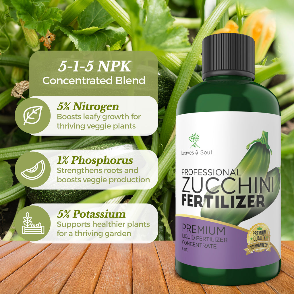 Professional Liquid Zucchini Fertilizer | 5-1-5 Concentrate, Liquid Plant Fertilizer for Garden, Healthy Produce, Good Harvest, Multi-Purpose Blend & Gardening Supplies | 8 oz