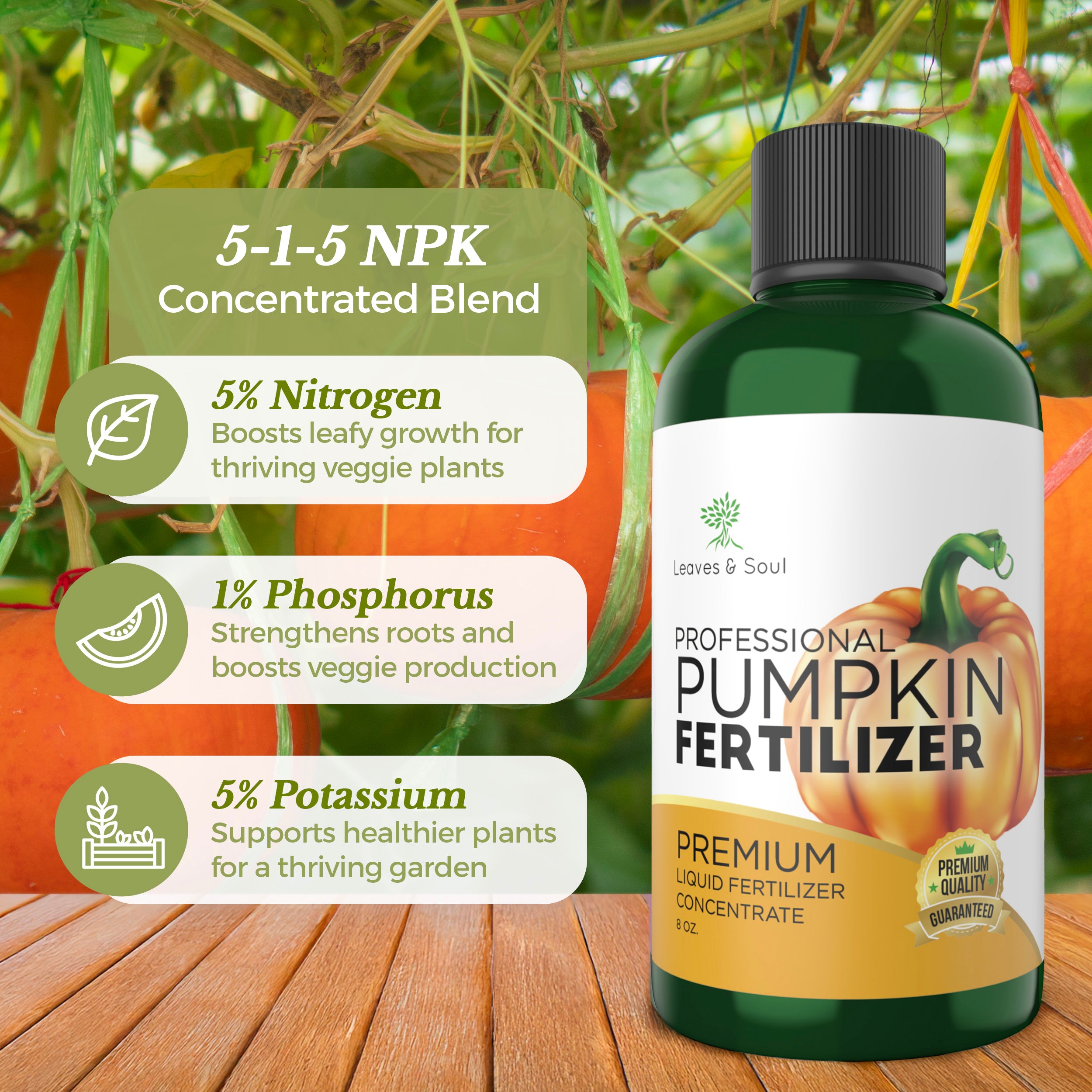 Professional Liquid Pumpkin Fertilizer | 5-1-5 Concentrate, Liquid Plant Fertilizer for Garden, Healthy Produce, Good Harvest, Multi-Purpose Blend & Gardening Supplies | 8 oz