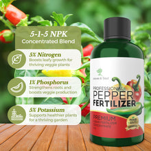 Load image into Gallery viewer, Professional Liquid Pepper Fertilizer | 5-1-5 Concentrate, Liquid Plant Fertilizer for Garden, Healthy Produce, Good Harvest, Multi-Purpose Blend &amp; Gardening Supplies | 8 oz
