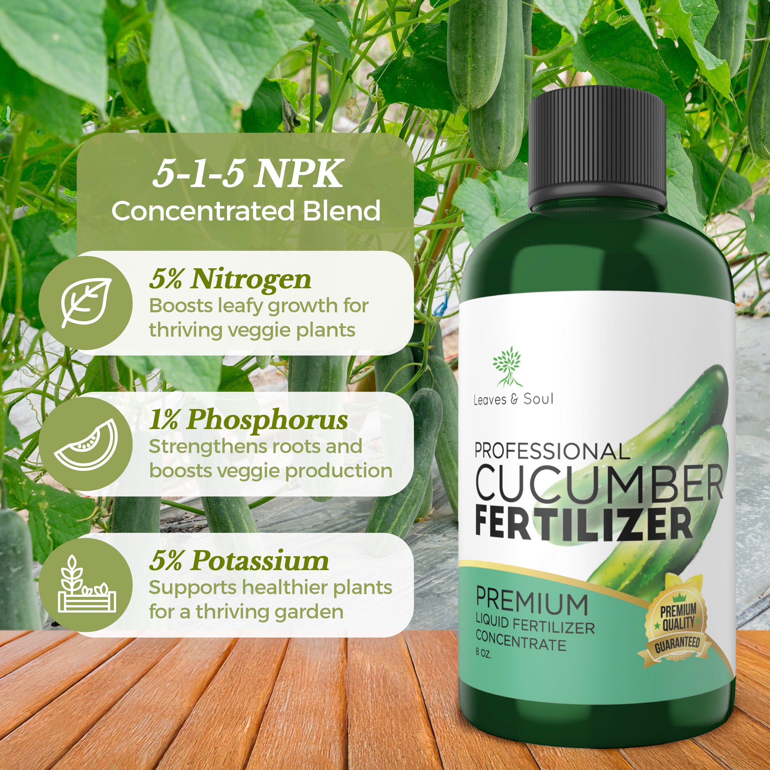 Professional Liquid Cucumber Fertilizer | 5-1-5 Concentrate, Liquid Plant Fertilizer for Garden, Healthy Produce, Good Harvest, Multi-Purpose Blend & Gardening Supplies | 8 oz