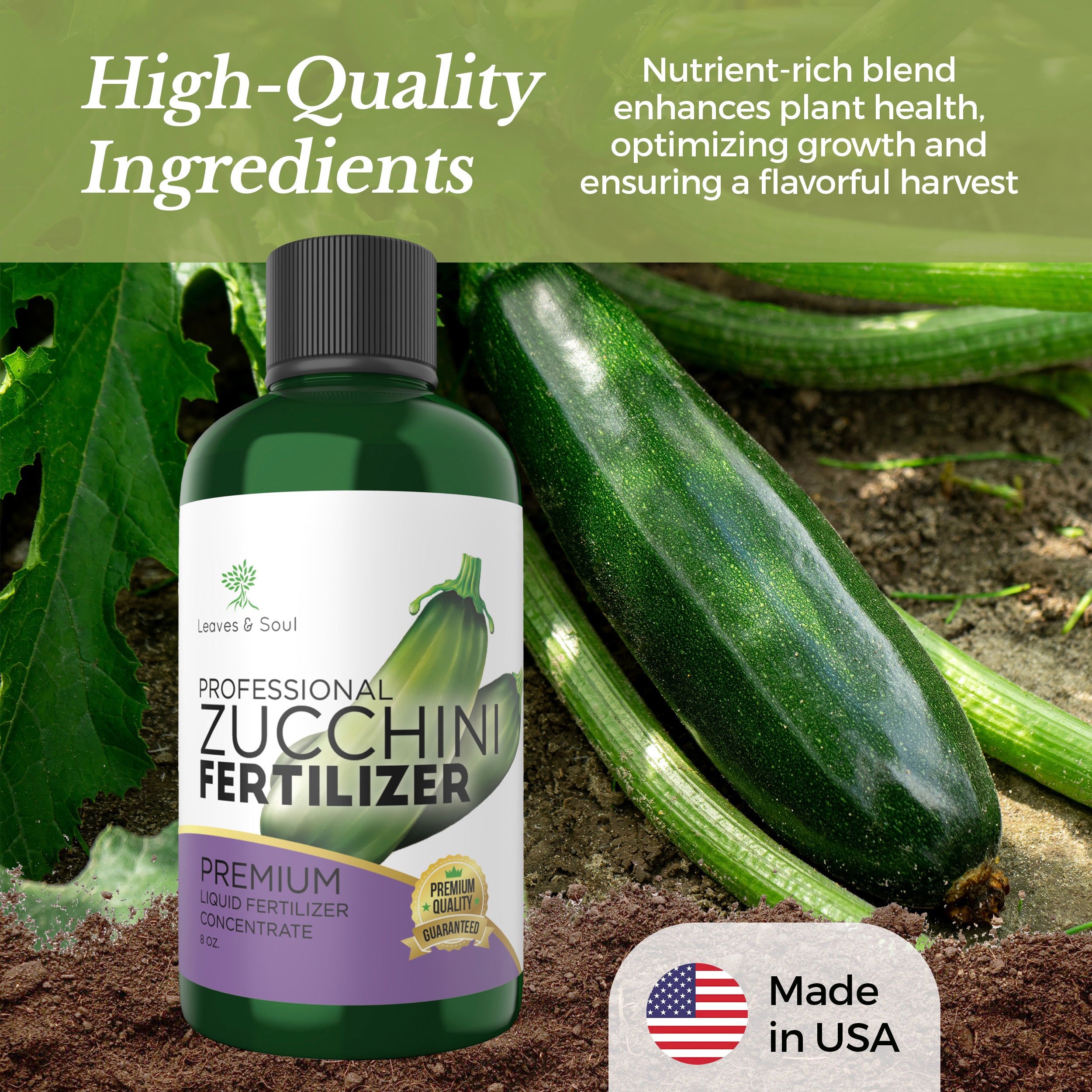 Professional Liquid Zucchini Fertilizer | 5-1-5 Concentrate, Liquid Plant Fertilizer for Garden, Healthy Produce, Good Harvest, Multi-Purpose Blend & Gardening Supplies | 8 oz