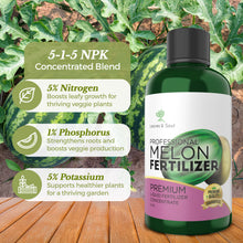 Load image into Gallery viewer, Professional Liquid Melon Fertilizer | 5-1-5 Concentrate, Liquid Plant Fertilizer for Garden, Healthy Produce, Good Harvest, Multi-Purpose Blend &amp; Gardening Supplies | 8 oz
