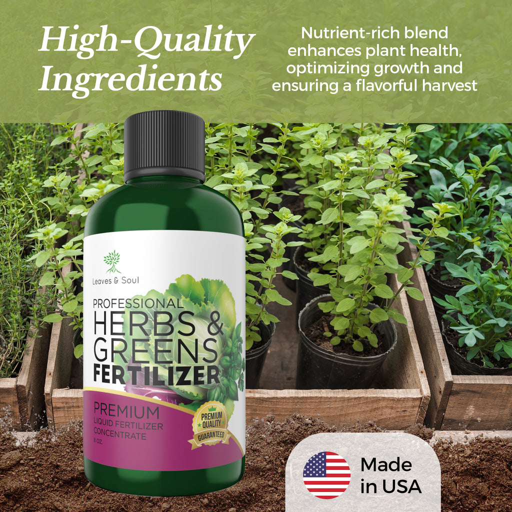 Professional Liquid Herbs and Greens Fertilizer | 5-1-5 Concentrate, Liquid Plant Fertilizer for Garden, Healthy Produce, Good Harvest, Multi-Purpose Blend & Gardening Supplies | 8 oz