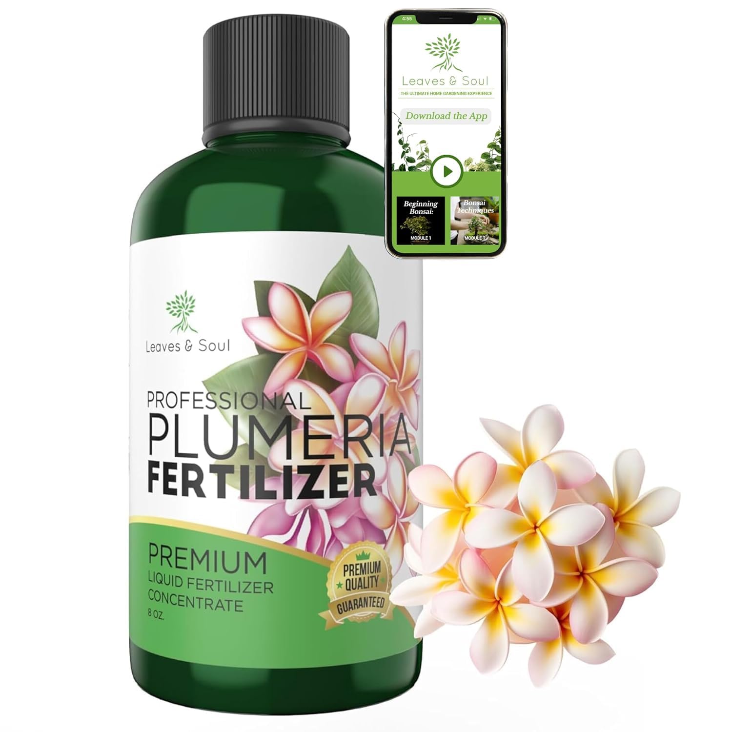 Leaves and Soul Plumeria Professional Liquid Fertilizer - Complete 3-5-4 Nutrient Blend Concentrate for Enhanced Blooming & Growth - Perfect for Garden & Indoor Plants, Easy Application - 8 oz