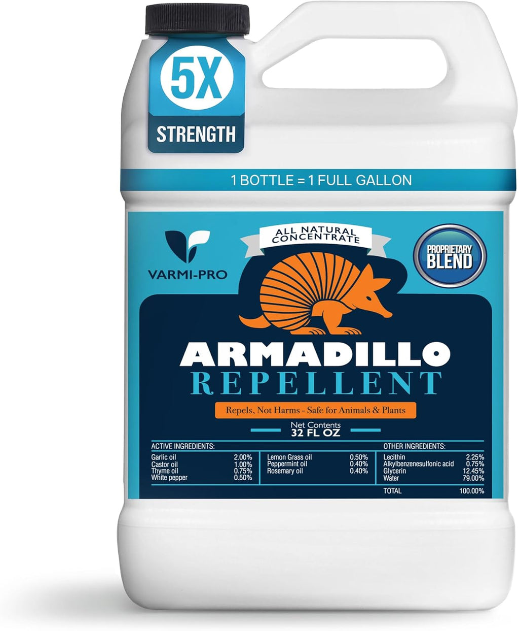 VarmiPro Armadillo Repellent Spray Concentrate - 32 fl oz Natural Outdoor Armadillo Deterrent for Yard, Garden, Lawn, Trees, and Plants - Safe for Pets, Animals, Flowers, Shrubs, and Flower Beds