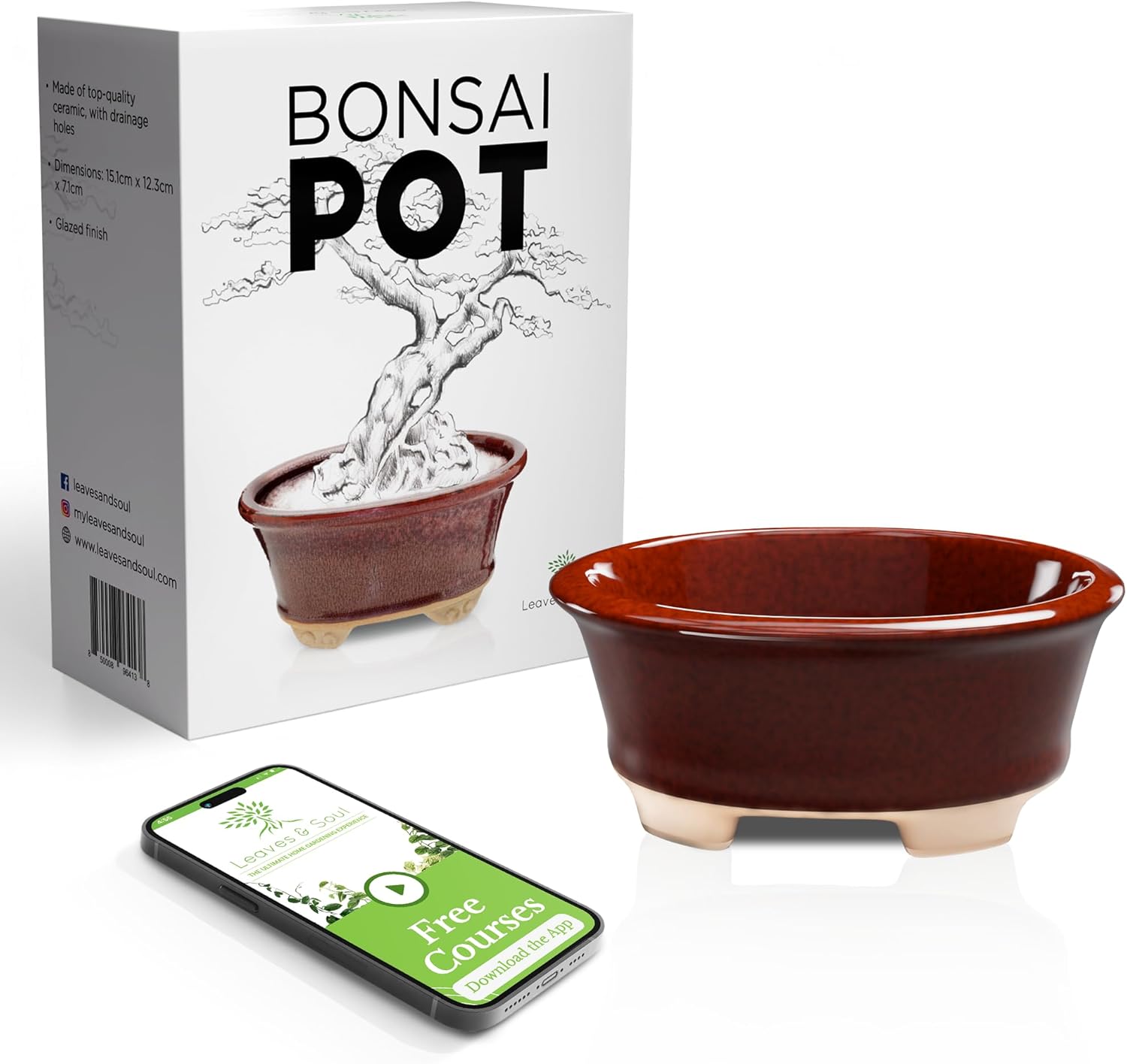 Glazed Ceramic Bonsai Pot | Dark Red