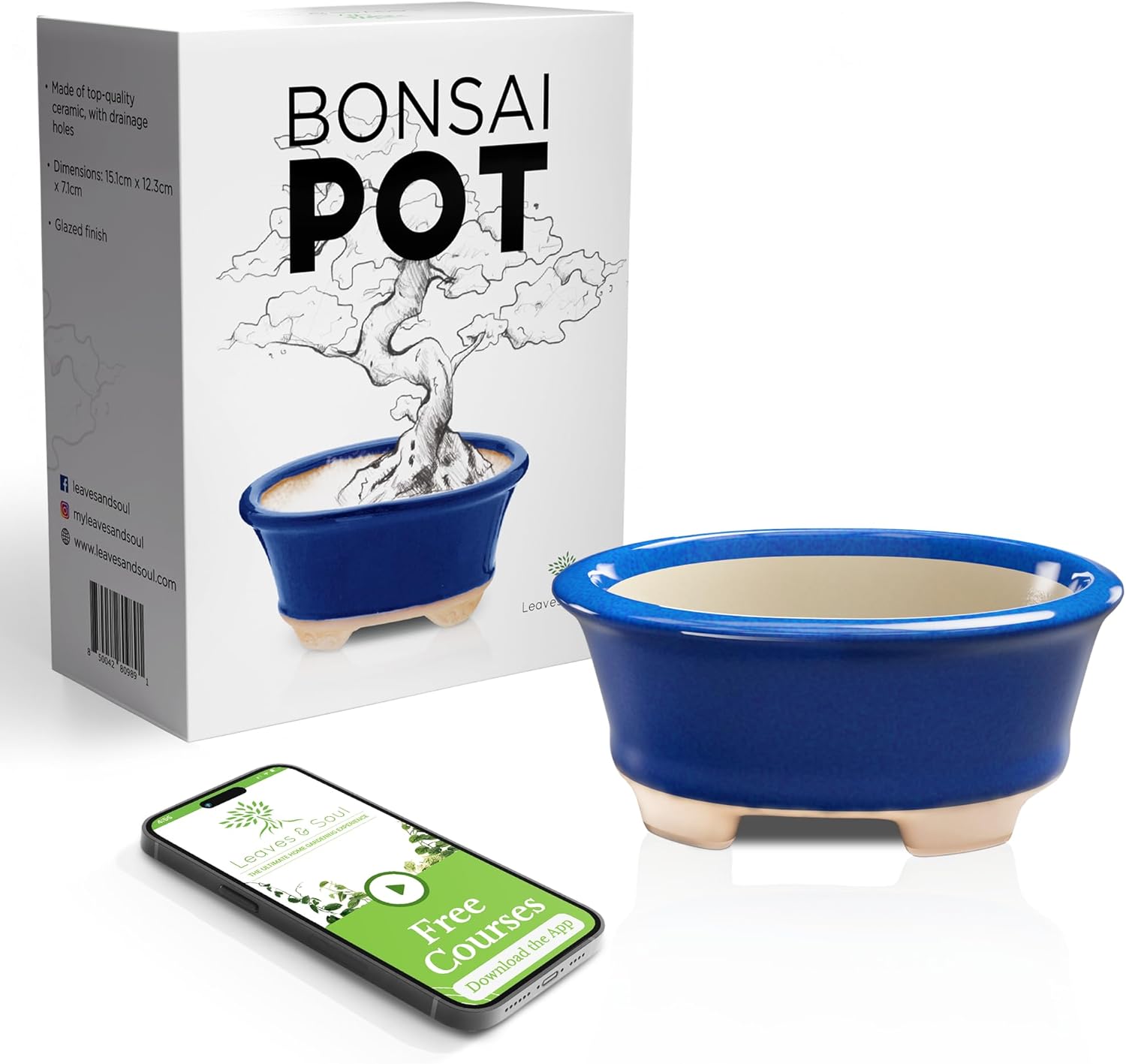Glazed Ceramic Bonsai Pot - Decorative Planter for Dwarf Trees, Succulents, Small Plants - Blue Oval Container Perfect for Indoor and Outdoor Gardens, Table Centerpieces and Windowsill Décor