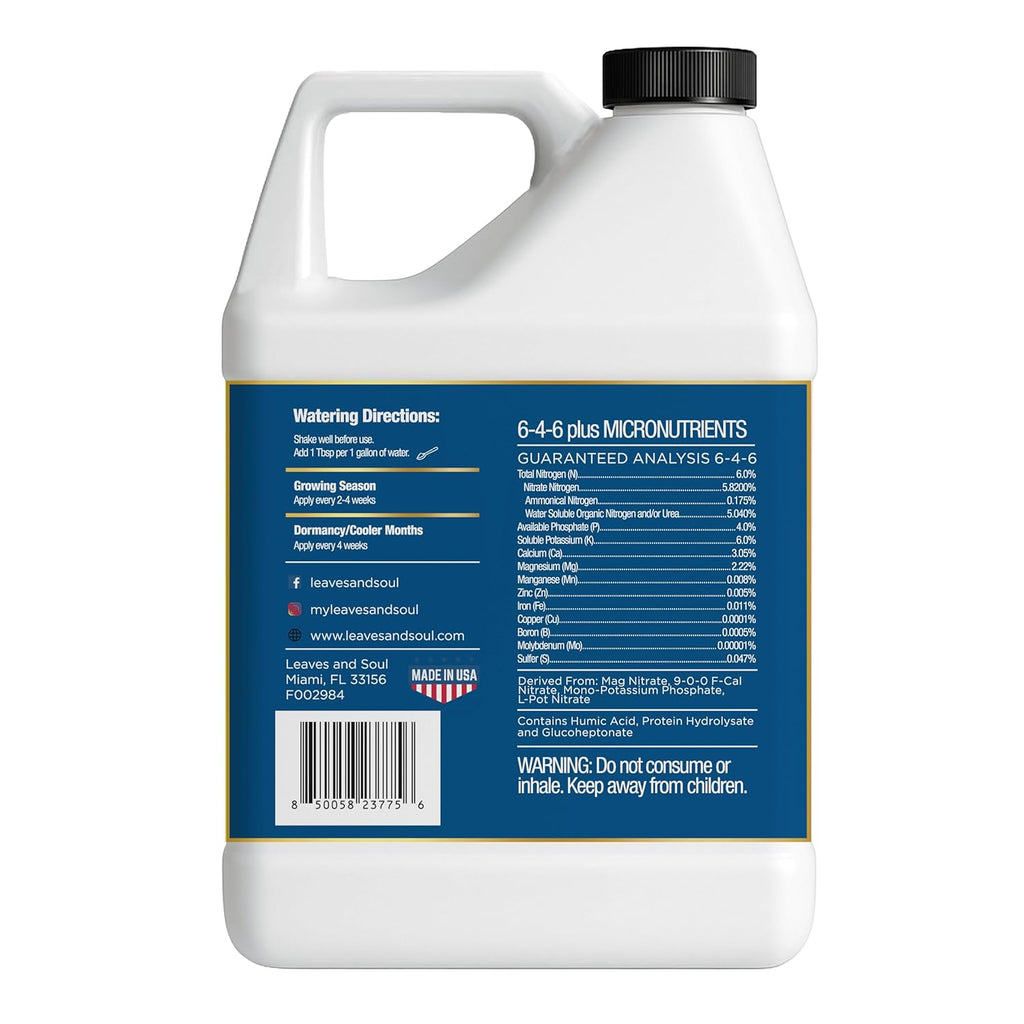 Leaves and Soul Professional Blueberry Fertilizer Liquid Concentrate - 6-4-6 Blend Liquid Garden Fertilizer for Blueberry - Plant Food for Blueberry Bushes and Plants