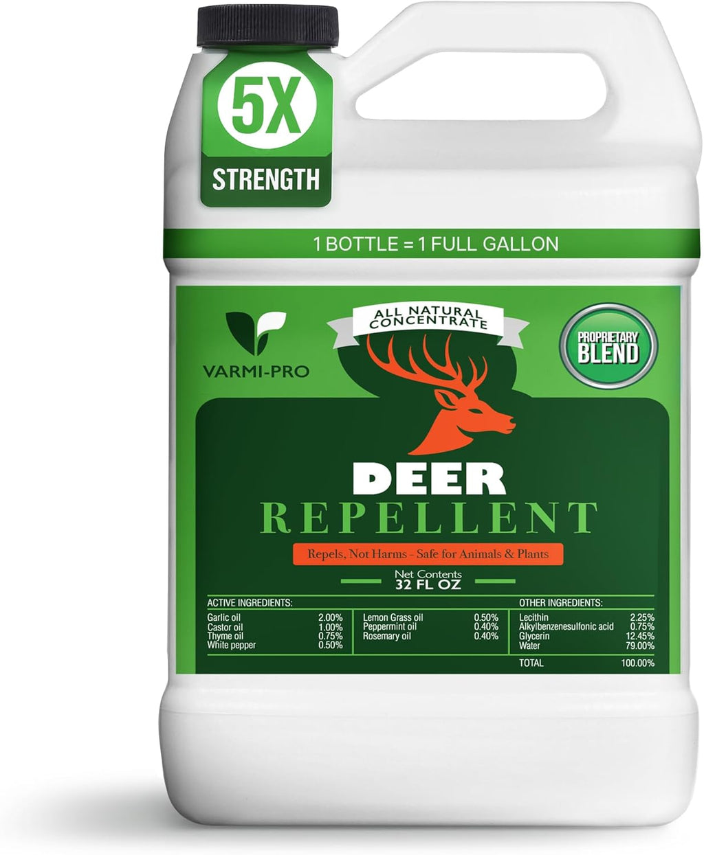 VarmiPro Deer Repellent Spray Concentrate - 32 fl oz Natural Outdoor Deer Deterrent for Yard, Garden, Lawn, Trees, and Plants - Safe for Pets, Animals, Flowers, Shrubs, and Flower Beds