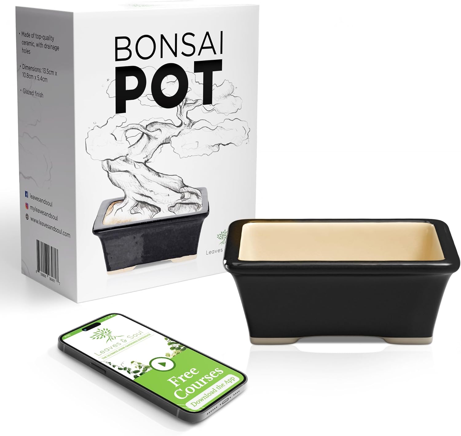 Glazed Ceramic Bonsai Pot - Ceramic Planter for Succulents and Small Plants - Black Rectangular Pot Perfect for Indoor and Outdoor Gardens, Tables and Decor