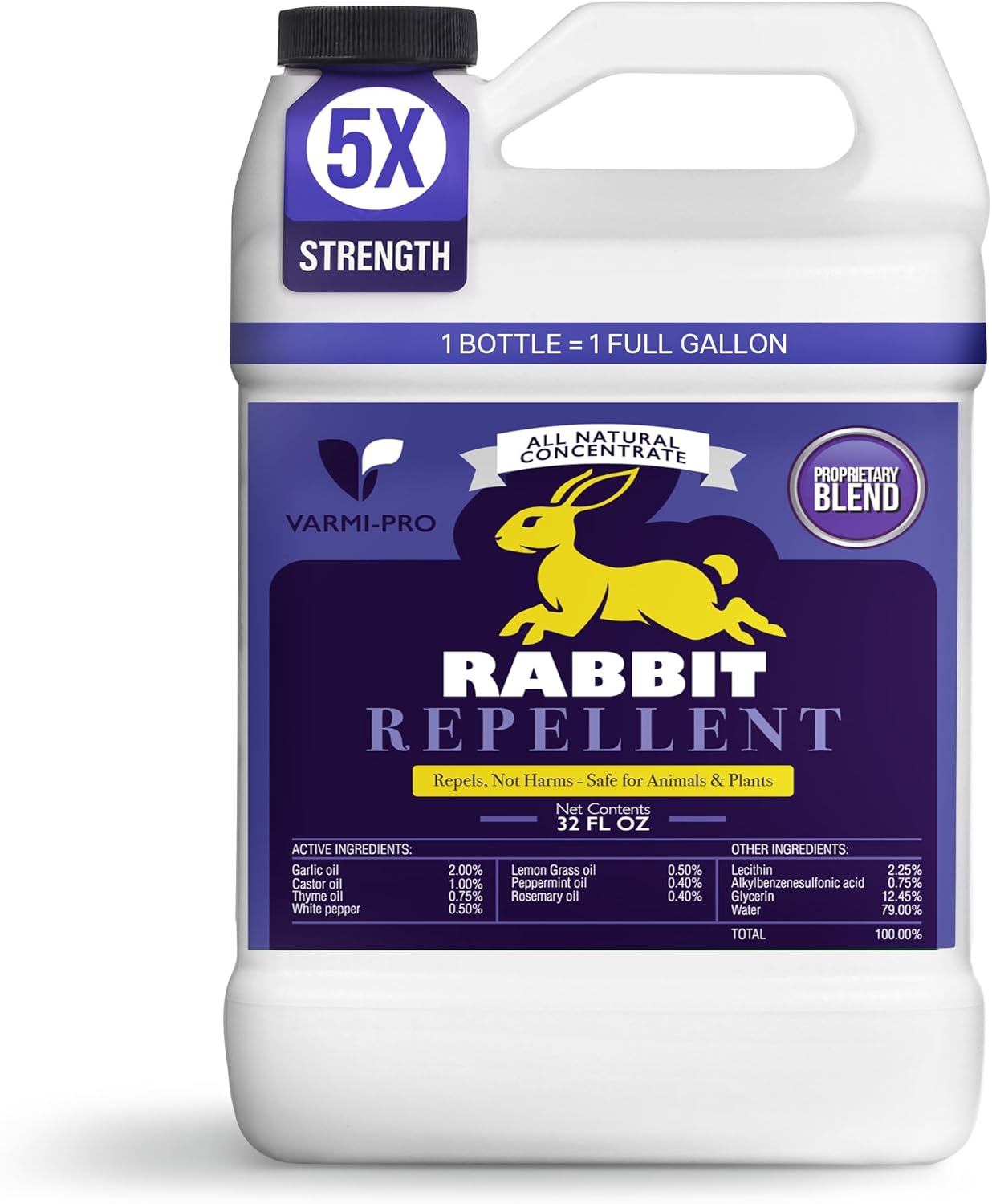 VarmiPro Rabbit Repellent Spray Concentrate - 32 fl oz Natural Outdoor Rabbit Deterrent for Yard, Garden, Lawn, Trees, and Plants - Safe for Pets, Animals, Flowers, Shrubs, and Flower Beds