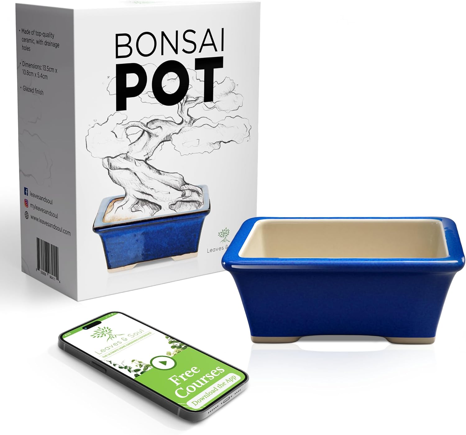Glazed Ceramic Bonsai Pot | Blue Rectangle