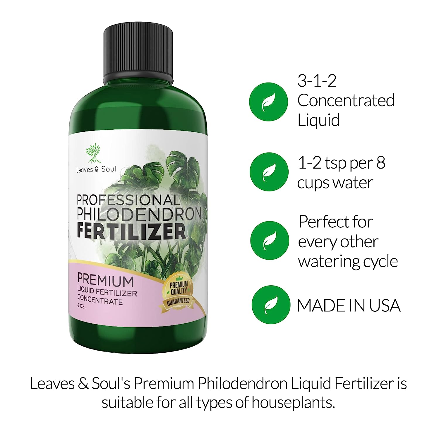 Professional Liquid Philodendron Plant Fertilizer | 3-1-2 Concentrate for House Plants | Multi-Purpose Blend & Gardening Supplies | 8 oz Bottle