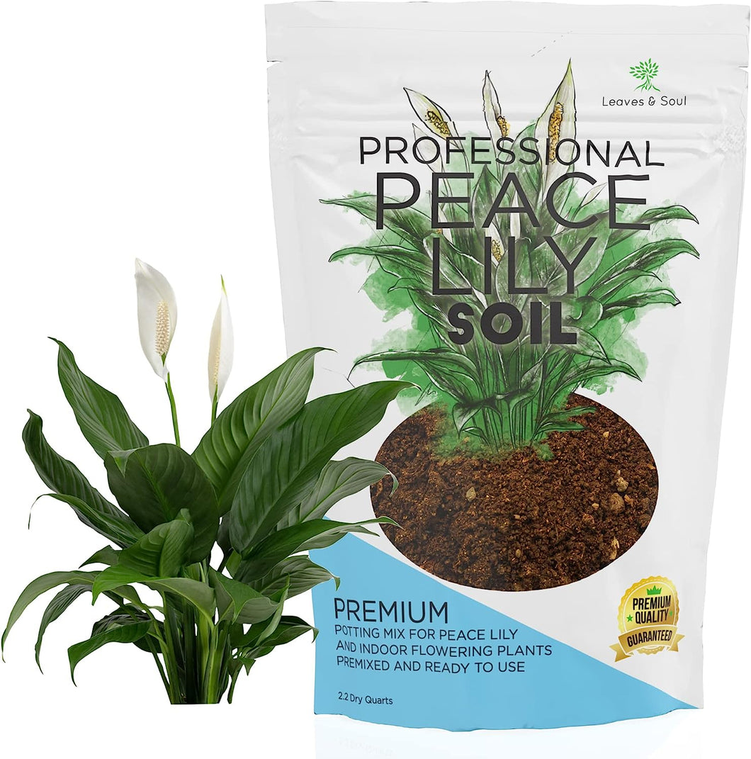 Professional Peace Lily Soil | Large 2.2 Quarts Ready to Use for Peace Lily Plants | Peat Moss, Coco Coir, Perlite, Dolomite