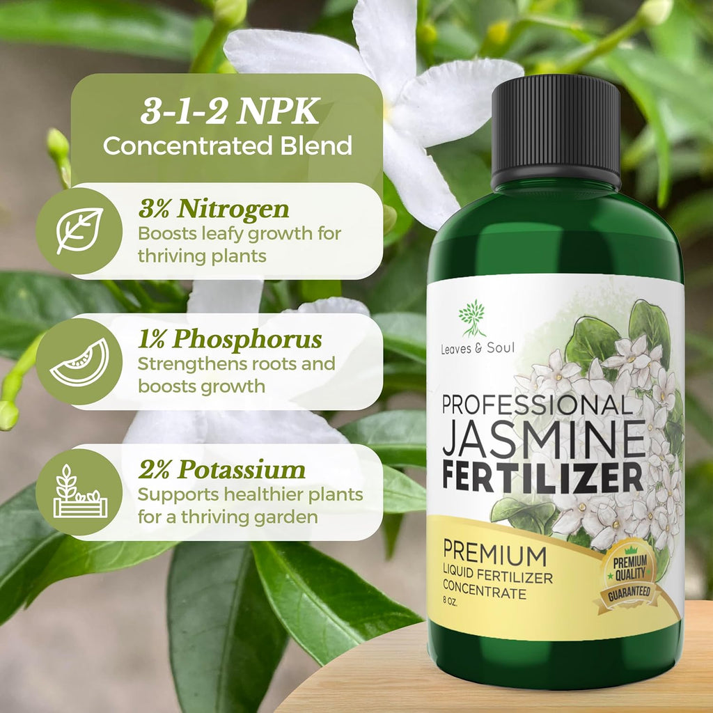 Professional Liquid Jasmine Fertilizer | 3-1-2 Concentrate for Plants and Flowers | 8 oz Bottle (Jasmine)