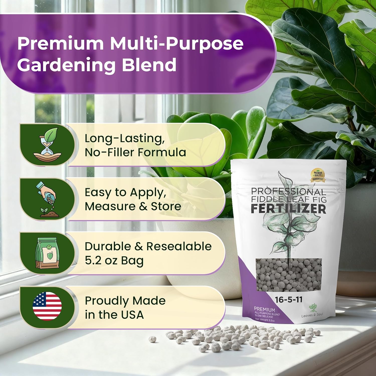 Fiddle Leaf Fig and House Plant Fertilizer Pellets | 16-5-11 Slow Release