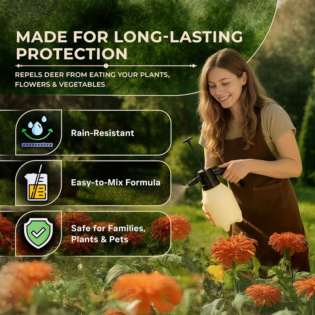 VarmiPro Deer Repellent Spray Concentrate - 32 fl oz Natural Outdoor Deer Deterrent for Yard, Garden, Lawn, Trees, and Plants - Safe for Pets, Animals, Flowers, Shrubs, and Flower Beds