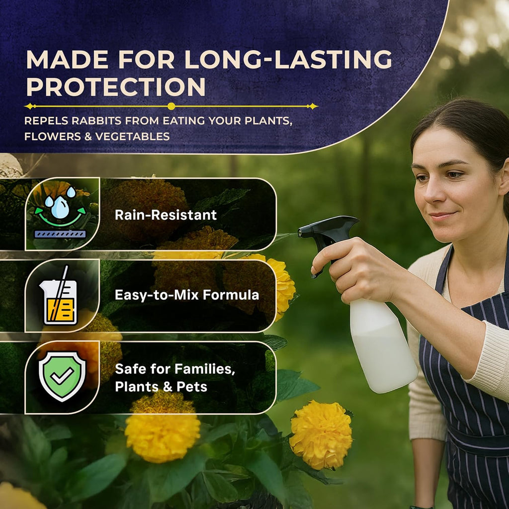 VarmiPro Rabbit Repellent Spray Concentrate - 32 fl oz Natural Outdoor Rabbit Deterrent for Yard, Garden, Lawn, Trees, and Plants - Safe for Pets, Animals, Flowers, Shrubs, and Flower Beds