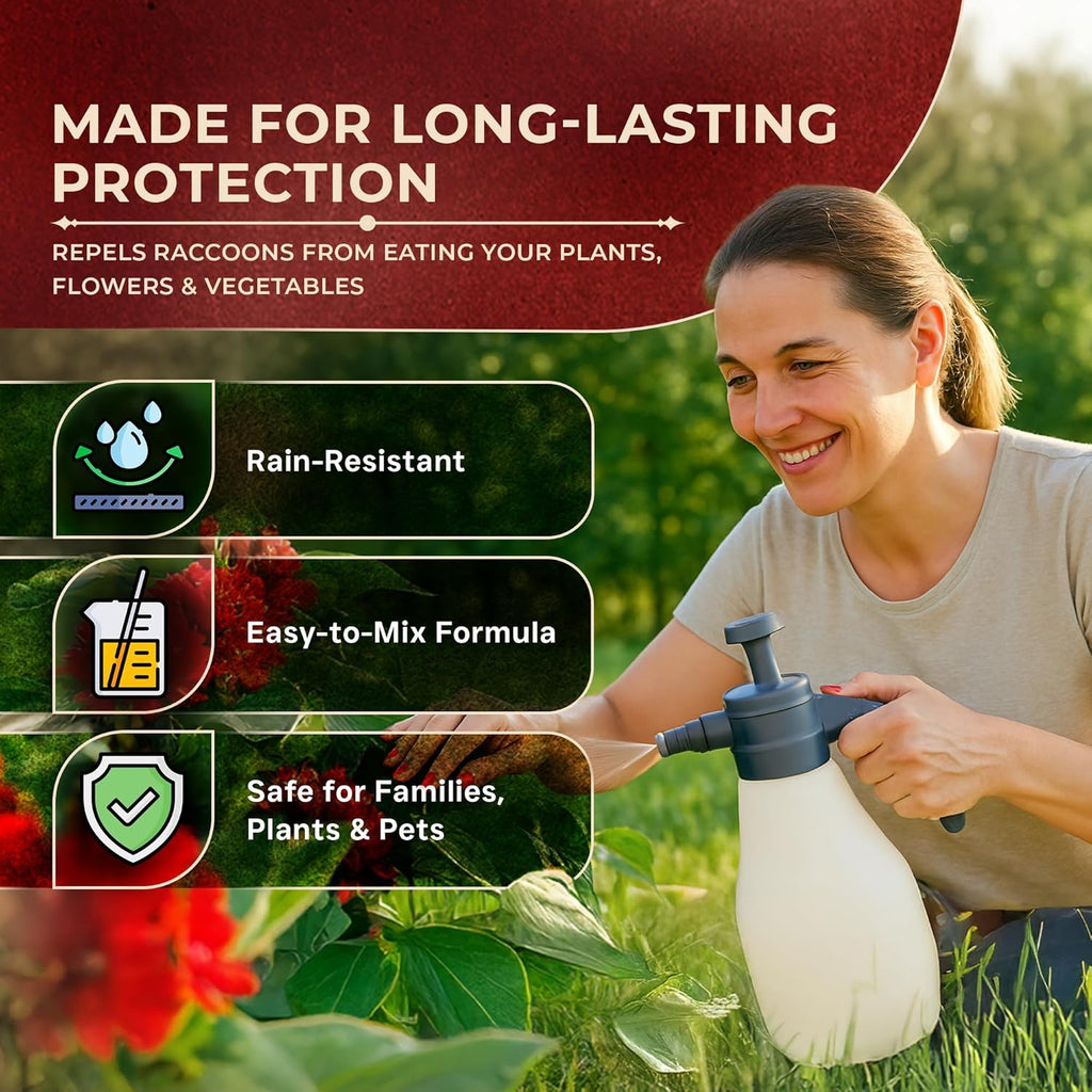VarmiPro Raccoon Repellent Spray Concentrate - 32 fl oz Natural Outdoor Raccoon Deterrent for Yard, Garden, Lawn, Trees, and Plants - Safe for Pets, Animals, Flowers, Shrubs, and Flower Beds