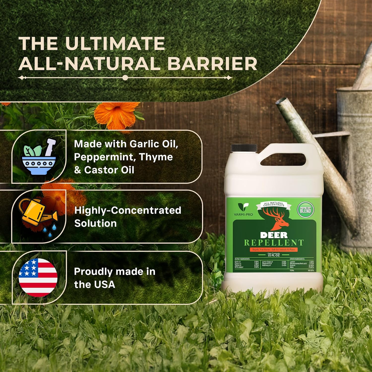 VarmiPro Deer Repellent Spray Concentrate - 32 fl oz Natural Outdoor Deer Deterrent for Yard, Garden, Lawn, Trees, and Plants - Safe for Pets, Animals, Flowers, Shrubs, and Flower Beds