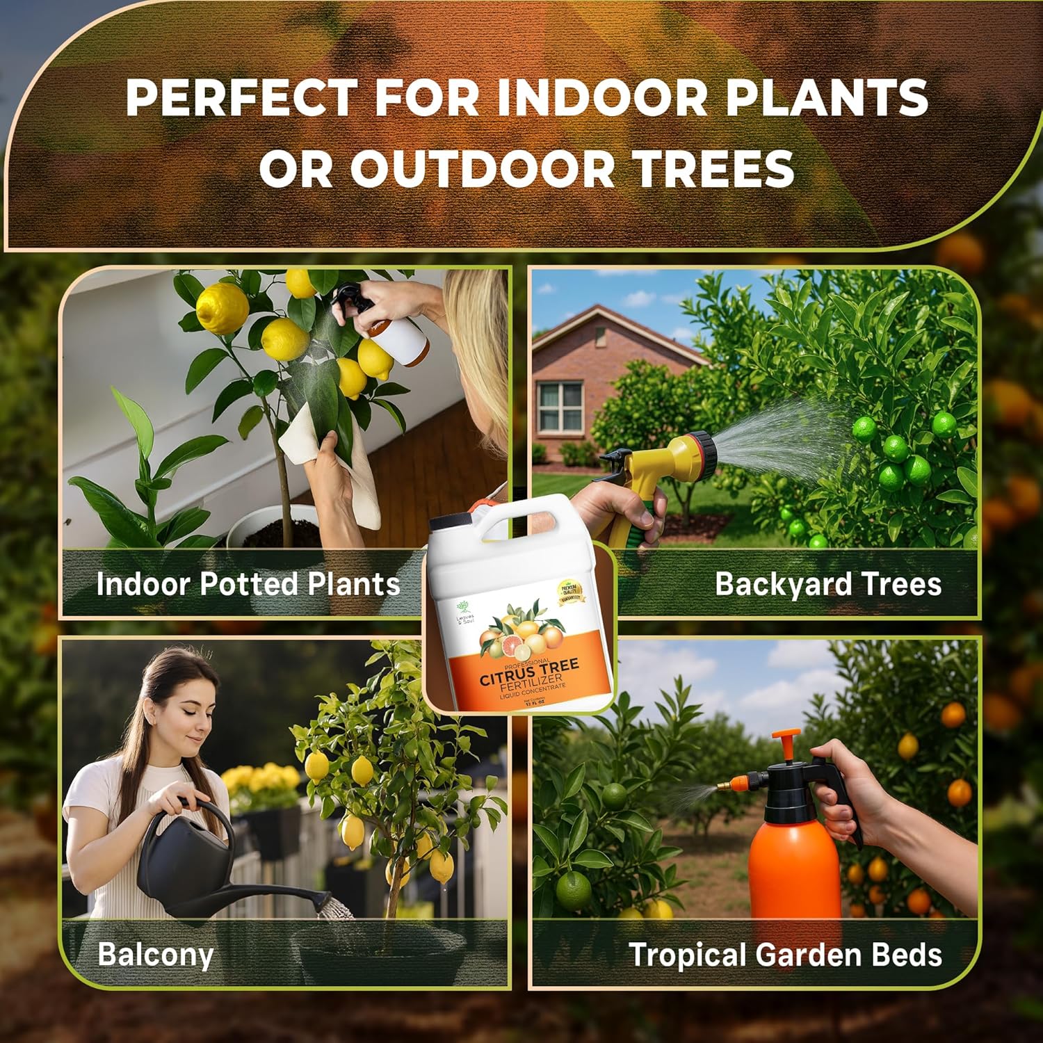 Leaves and Soul Professional Citrus Tree Fertilizer Liquid Concentrate - 6-4-6 Blend for Fruit Tree Fertilizer, Garden - Liquid Plant Food for Citrus Trees in Pots or Outdoors