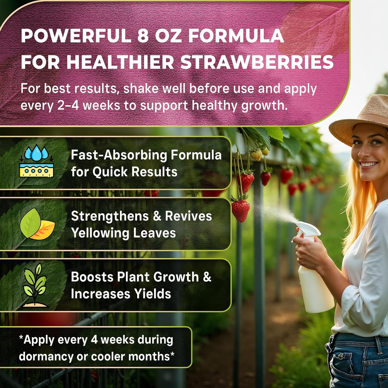 Leaves and Soul Professional Strawberry Fertilizer Liquid Concentrate - 6-4-6 Blend Liquid Garden Fertilizer for Strawberries - Plant Food for Strawberry Bushes and Plants