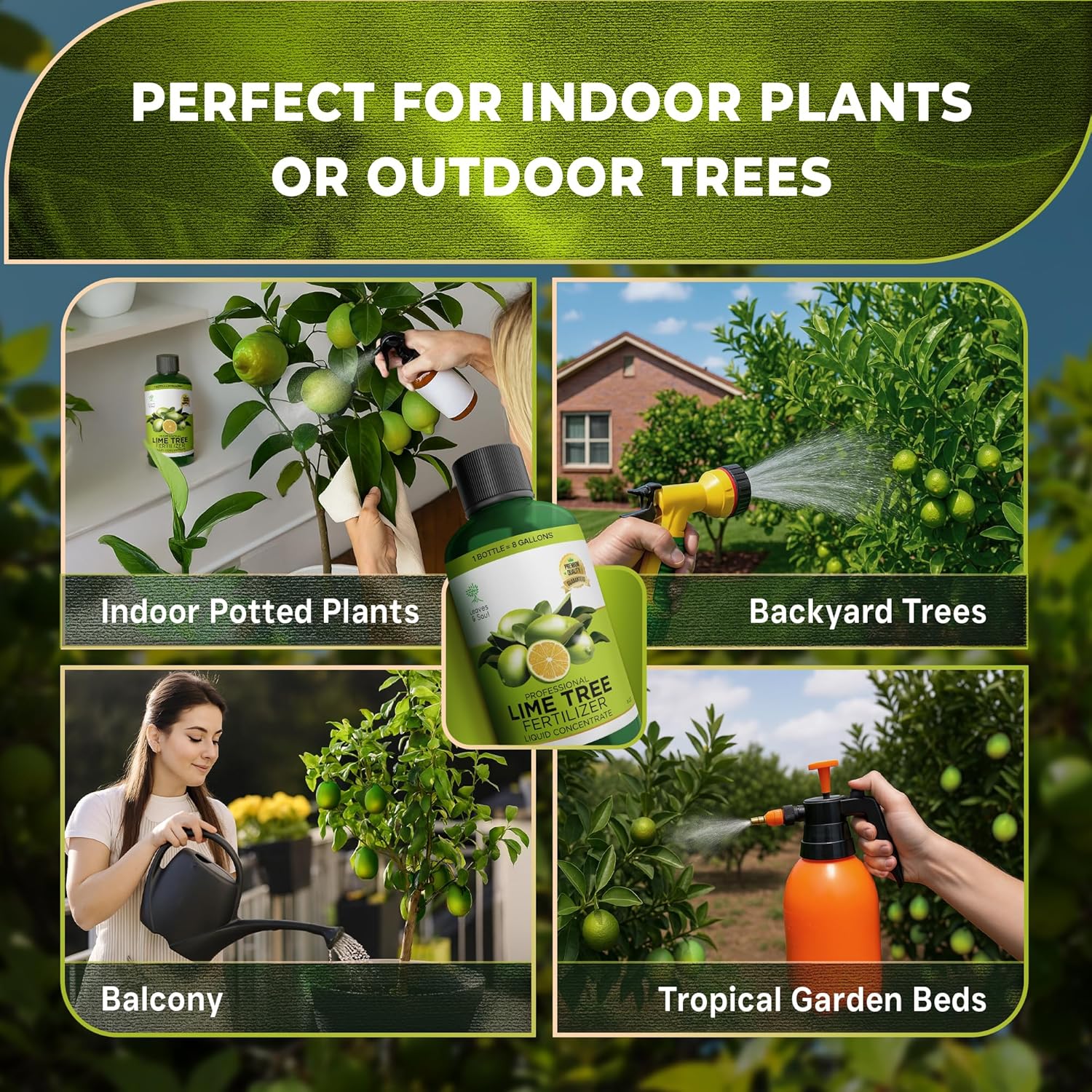 Leaves and Soul Professional Lime Tree Fertilizer Liquid Concentrate - 6-4-6 Blend for Fruit Tree Fertilizer, Garden - Liquid Plant Food for Lime Trees in Pots or Outdoors