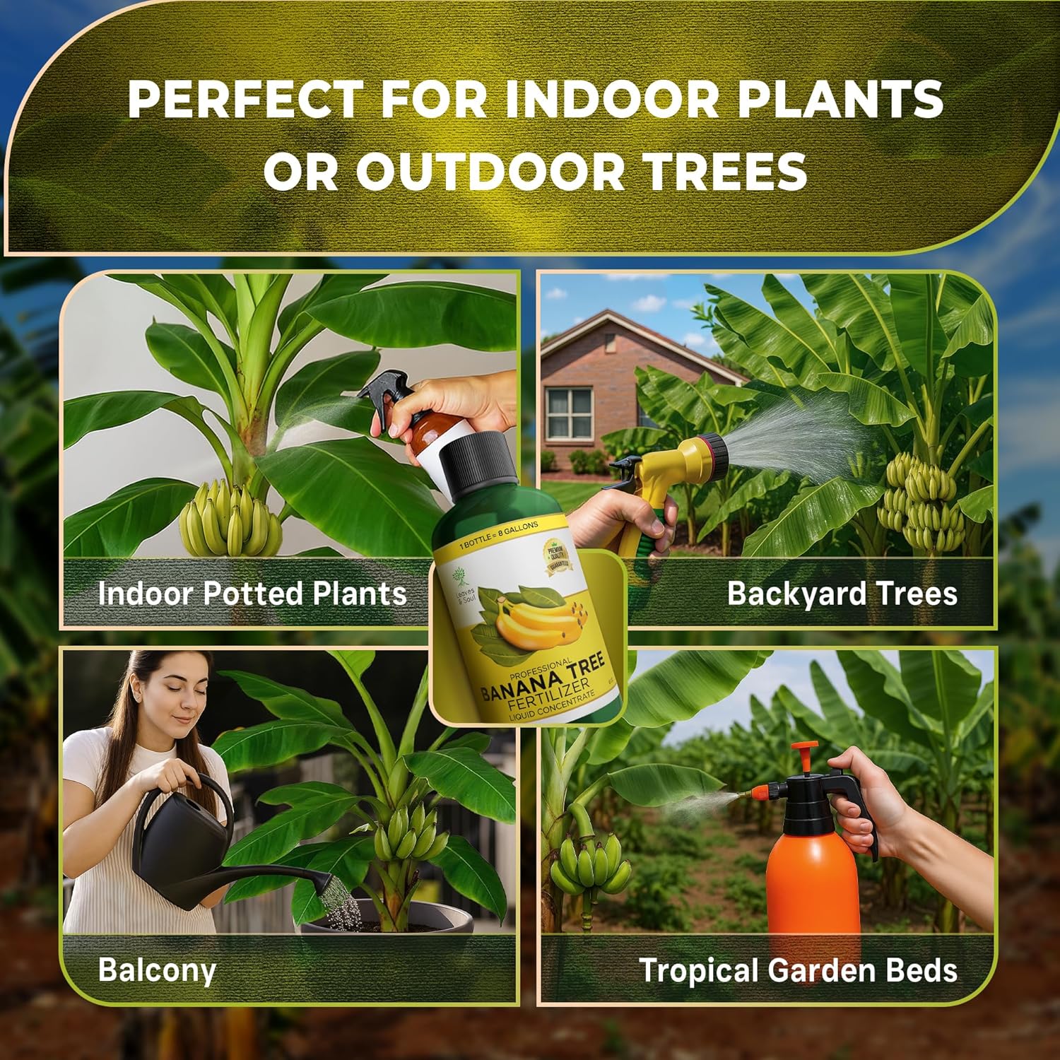 Leaves and Soul Professional Banana Tree Fertilizer Liquid Concentrate - 6-4-6 Blend for Fruit Tree Fertilizer, Garden - Liquid Plant Food for Banana Trees in Pots or Outdoors