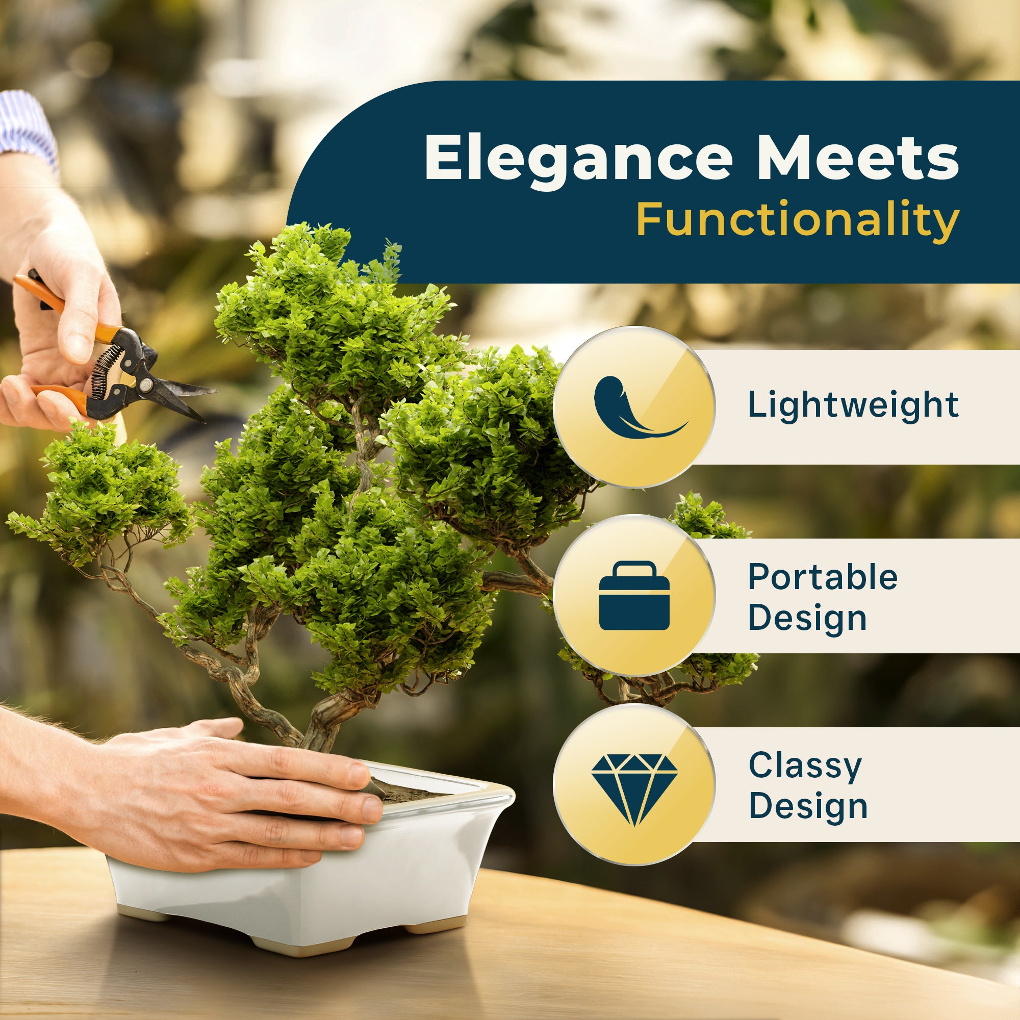 Glazed Ceramic Bonsai Pot | White Rectangular