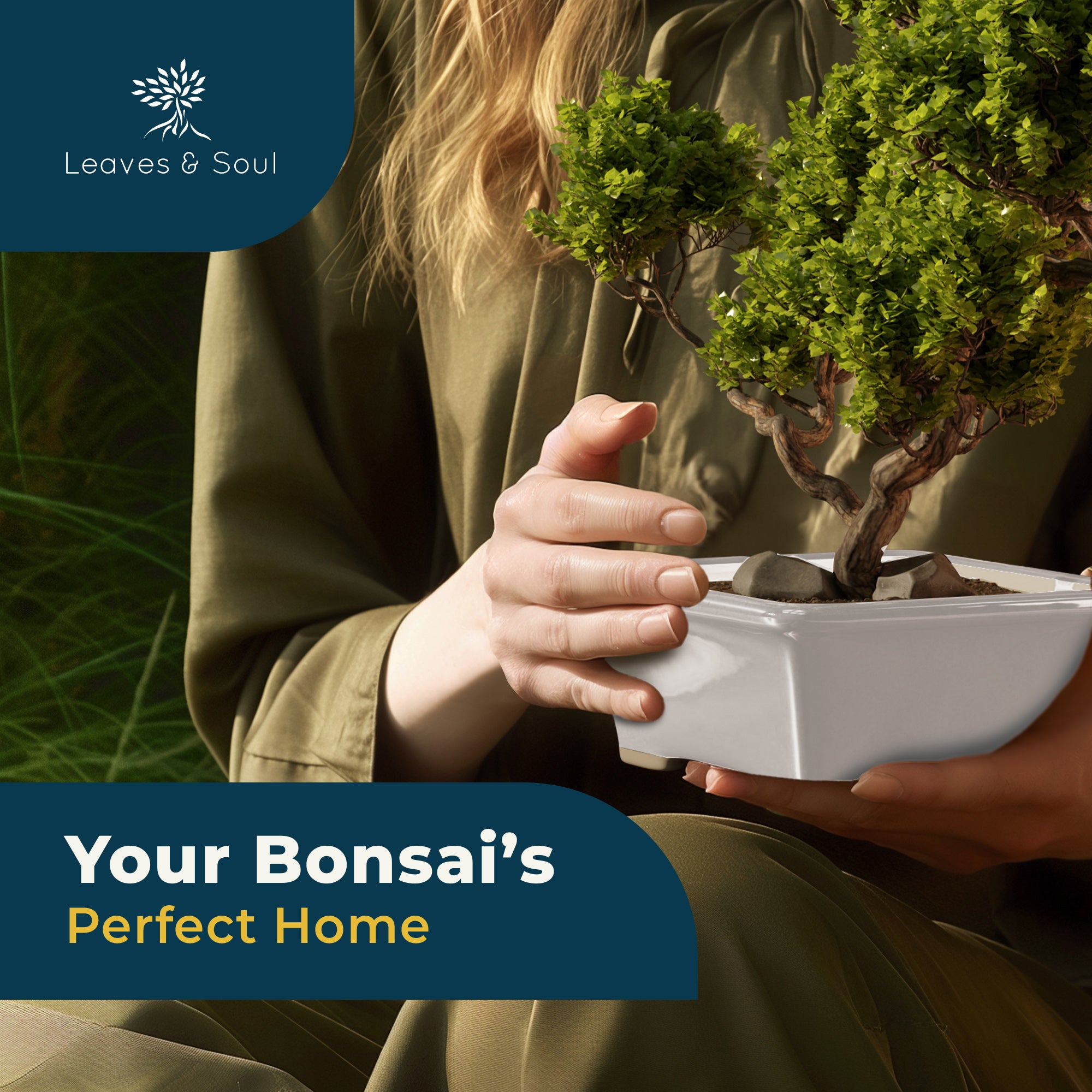 Glazed Ceramic Bonsai Pot | White Rectangular