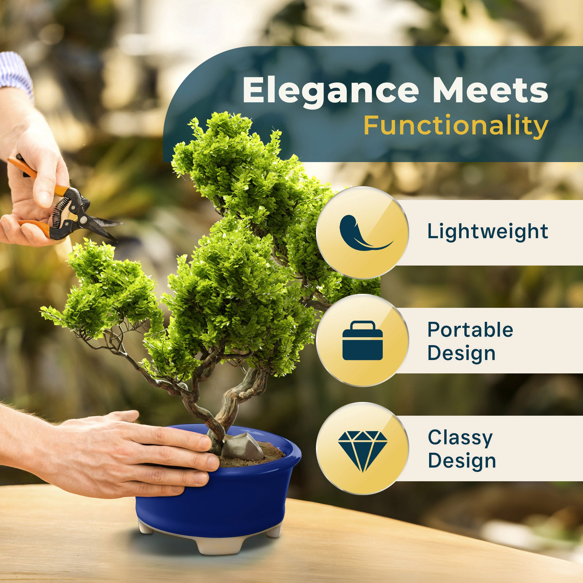 Glazed Ceramic Bonsai Pot - Decorative Planter for Dwarf Trees, Succulents, Small Plants - Blue Oval Container Perfect for Indoor and Outdoor Gardens, Table Centerpieces and Windowsill Décor