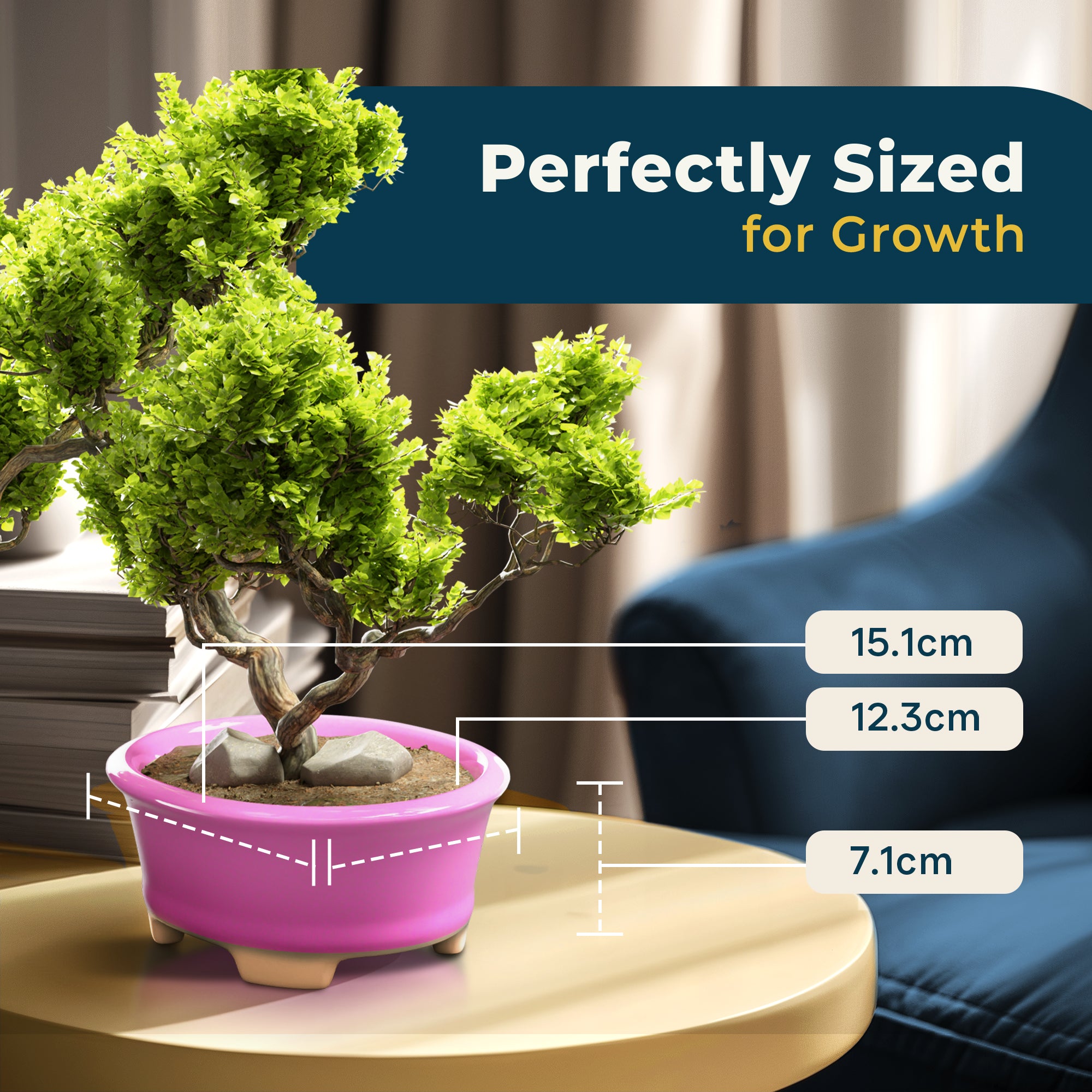 Glazed Ceramic Bonsai Pot | Pink Oval