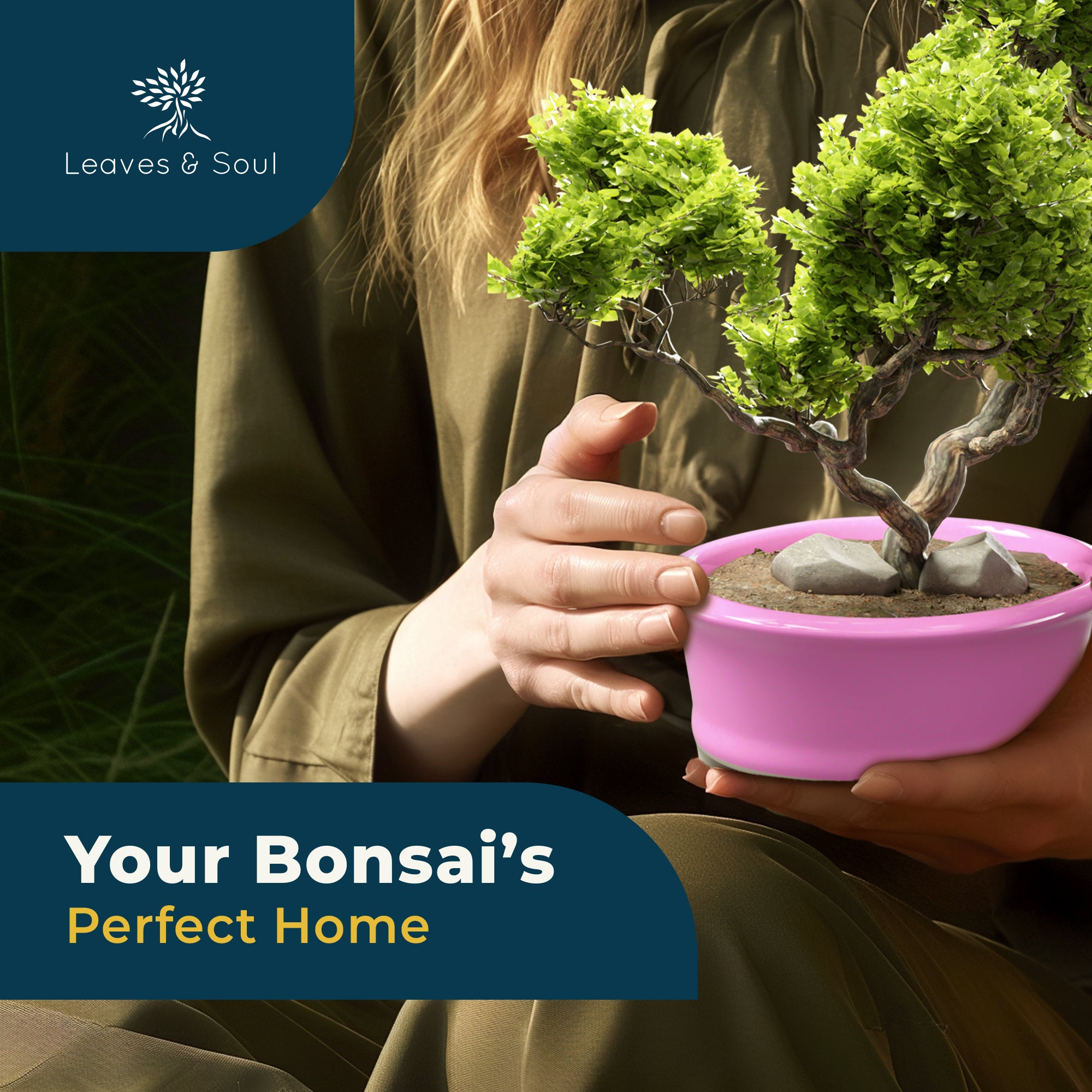 Glazed Ceramic Bonsai Pot | Pink Oval