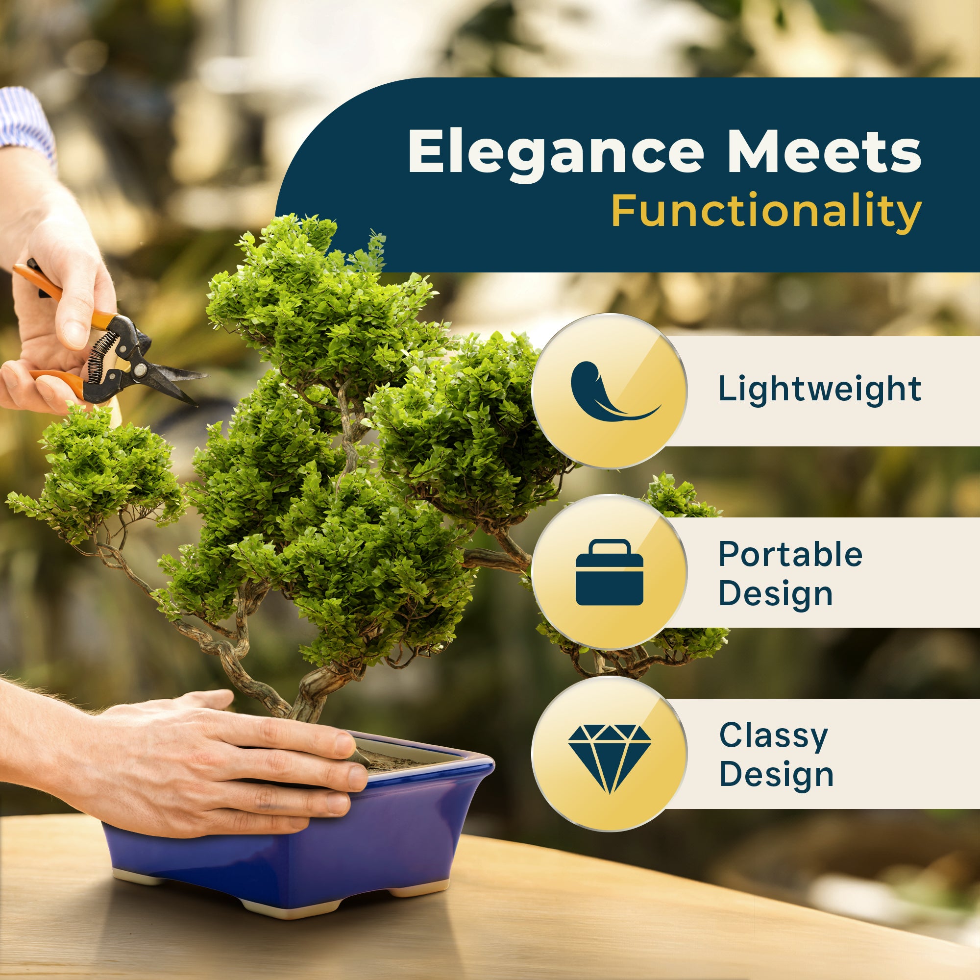 Glazed Ceramic Bonsai Pot | Blue Rectangle