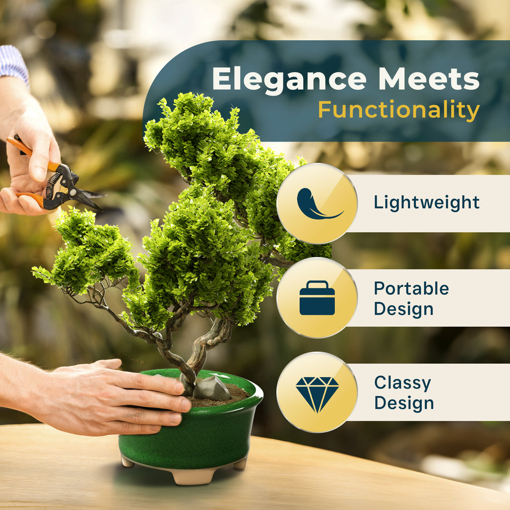 Glazed Ceramic Bonsai Pot | Green Oval