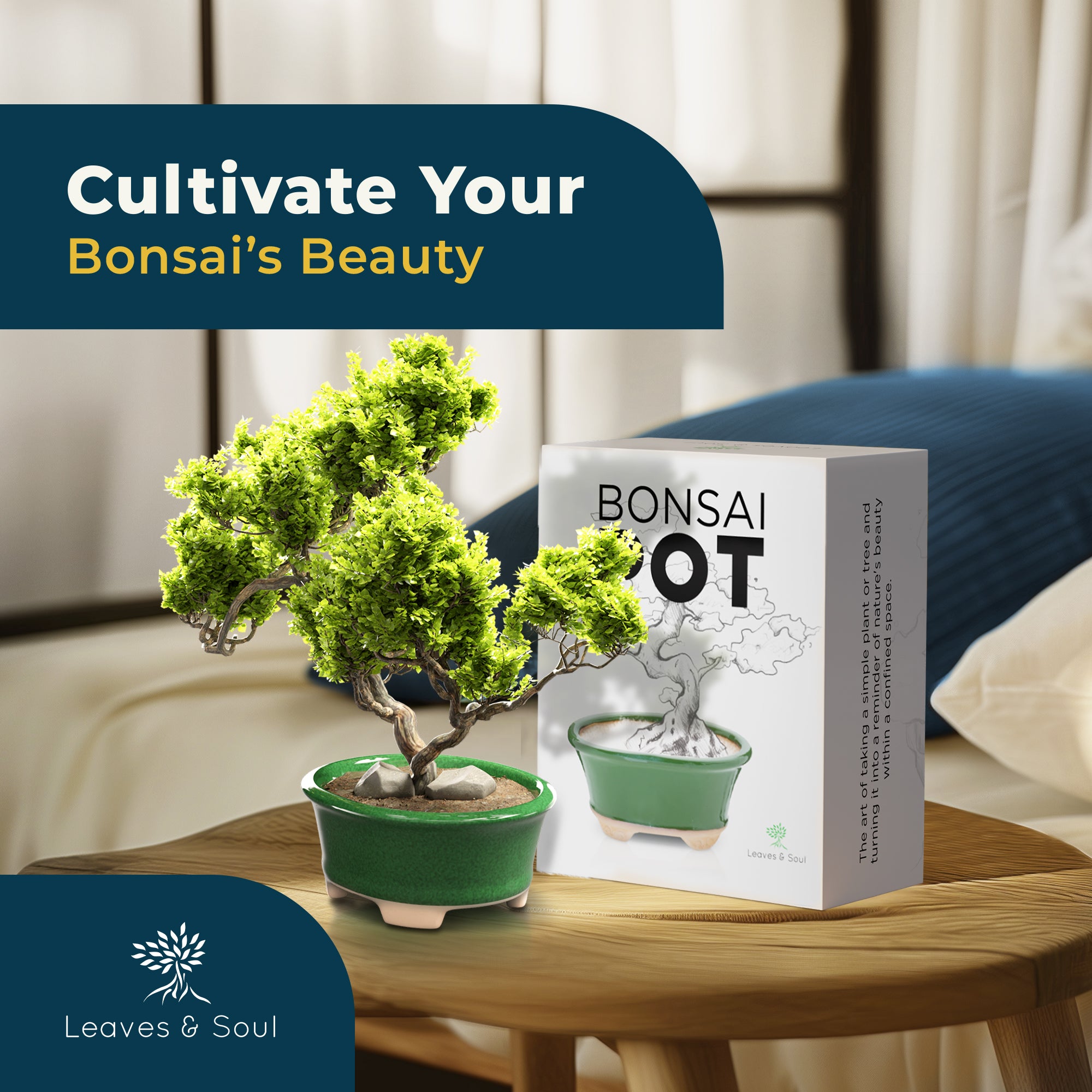 Glazed Ceramic Bonsai Pot | Green Oval