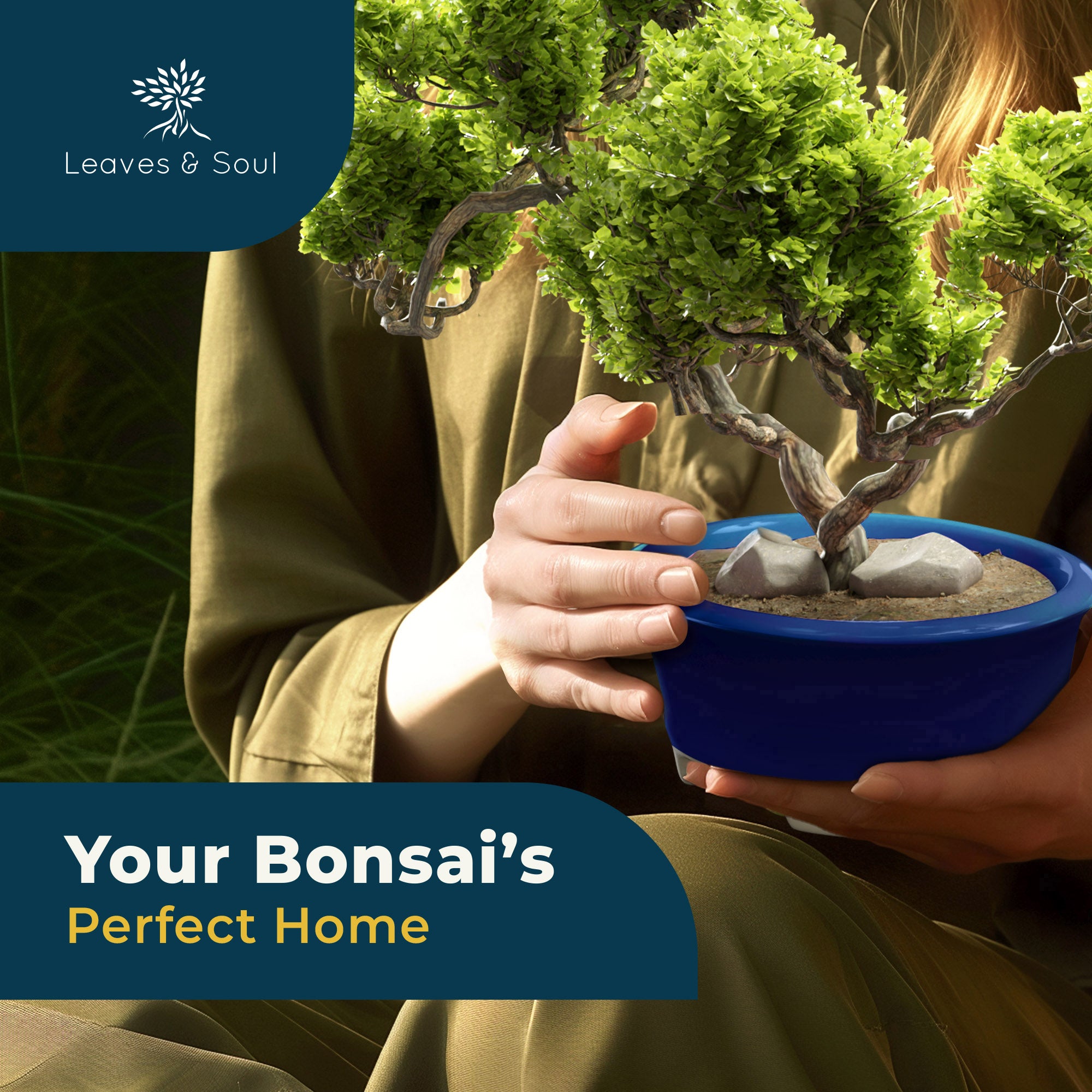 Glazed Ceramic Bonsai Pot - Decorative Planter for Dwarf Trees, Succulents, Small Plants - Blue Oval Container Perfect for Indoor and Outdoor Gardens, Table Centerpieces and Windowsill Décor