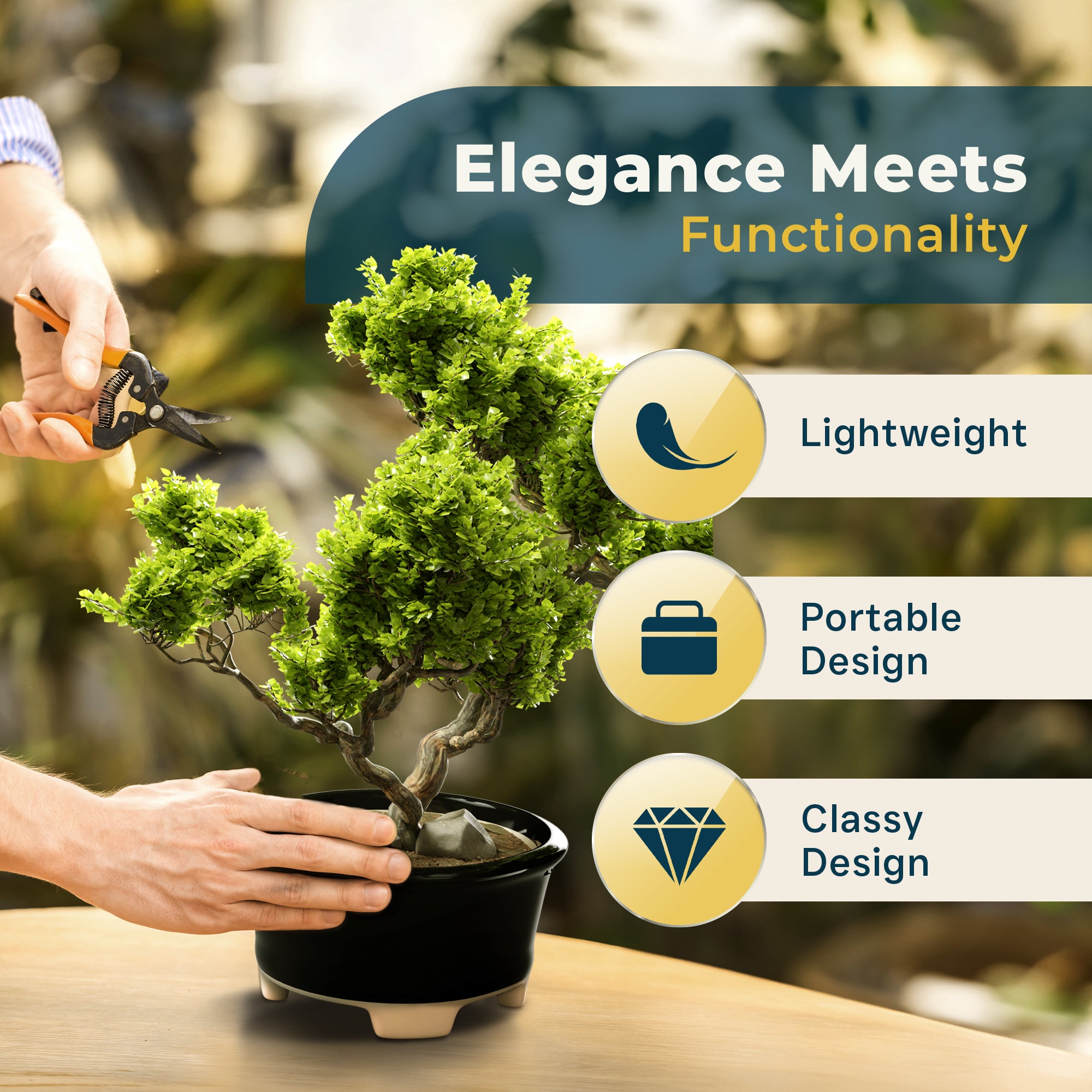 Glazed Ceramic Bonsai Pot | Decorative Planter for Dwarf Trees, Succulents, Small Plants | Small Container for Indoor and Outdoor Gardens, Table Centerpieces and Windowsill Décor | Black Oval