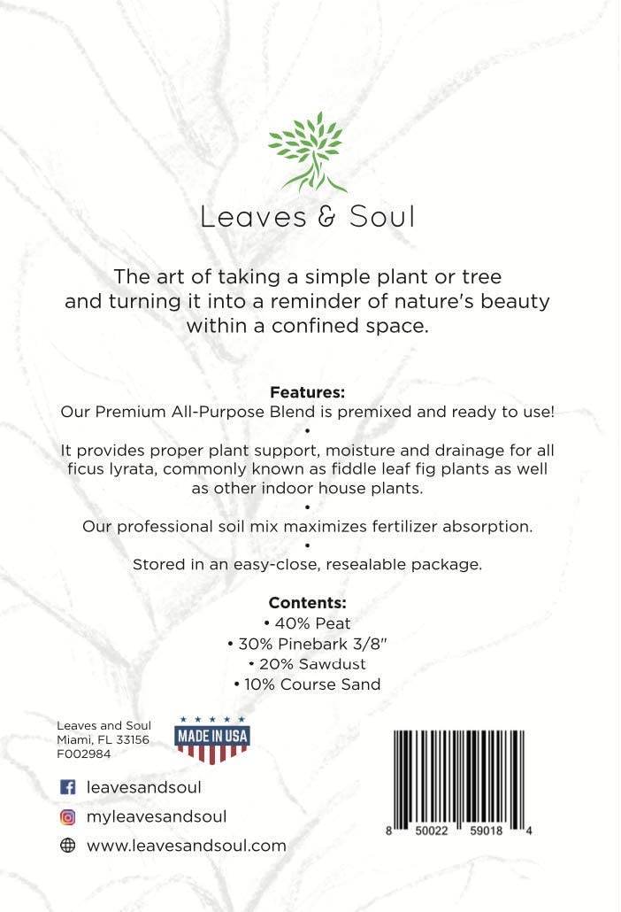 Premium Fiddle Leaf Fig and House Plant Soil All Purpose Blend | Pre-mixed 2.2 and 8.2 Dry Quarts